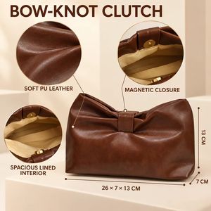 Sac à main de soirée en cuir PU marron avec nœud pour femme, pochette de mariage, commande en gros, fournisseur d'usine OEM ODM - Product Image 5