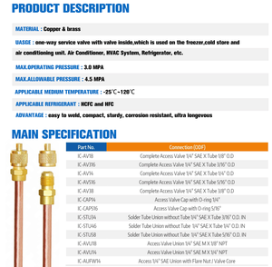 (Van) hailiang R410A lạnh van truy cập lõi 1/4 "HVAC 5/16'' Đồng truy cập sạc van Hàn sản xuất - Product Image 4