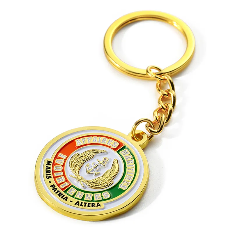 Kostenlose Probe Runde vergoldete weiche Emaille Schlüssel bund benutzer definierte Firma Logo Buchstabe 3d Schlüssel anhänger personal isierte Schlüssel ringe