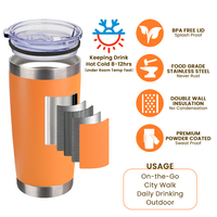 Gobelet isotherme à double paroi en acier inoxydable noir avec logo personnalisé, 20 oz, revêtement poudré, tasse à café thermique, gobelet de voyage avec couvercle