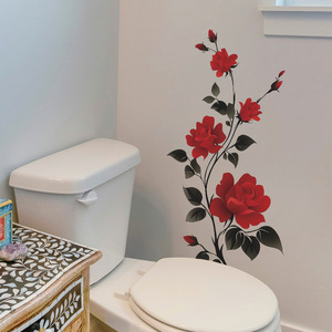 Autocollant mural en forme de branche de rose rouge <span class=keywords><strong>romantique</strong></span>, art floral, grandes tuiles murales, autocollants pour salle de bain/salon/<span class=keywords><strong>chambre</strong></span> - Product Image 3