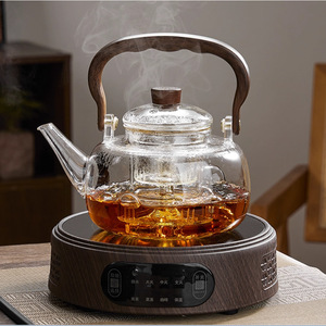 Tetera de vidrio de borosilicato alto con mango de madera, resistente al calor, para uso en el hogar y la oficina - Product Image 3