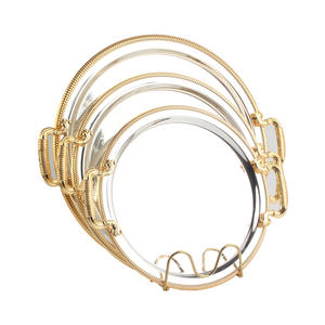 Luxury Serving Tray Set with <b>Gold</b> Handles & Braided <b>Rim</b>, Decorative Round Serving <b>Platter</b> for Home, Hotel, Wedding Decor - Product Image 1