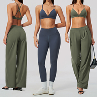 Ensemble de yoga et pilates personnalisé pour femmes avec logo, soutien-gorge de sport croisé et pantalon/short taille haute respirant, vêtements de sport en gros