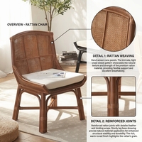 Chaise de salle à manger rétro en rotin véritable japonais - Meuble écologique, durable et léger pour hôtel, appartement, salon (unité individuelle)