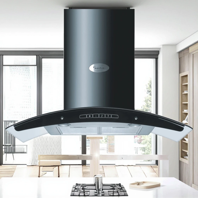 Chinese Style Exhaust Kitchen Appliance Black Stainless Steel Range Hood