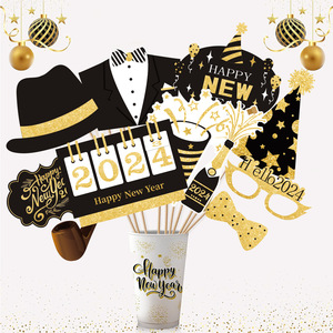 21 pièces/ensemble 2024 Joyeux Nouvel An <span class=keywords><strong>Accessoires</strong></span> photo pour fête <span class=keywords><strong>Accessoires</strong></span> de fête en papier noir Décoration de vacances en famille - Product Image 5