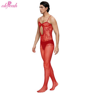 Wholesale See Through <strong>Mens</strong> Sexy Underwear Open Crotch Sheer Floral Pattern Mesh Nylon <strong>Bodystocking</strong> <strong>Men</strong> Erotic Gay Lingerie - Product Image 5