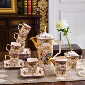 Großhandel Luxus Royal Personage Pattern Home Decors Keramik Gold Griff Kaffee Tee Set