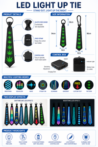 Cravates lumineuses personnalisées à LED activées par le son, accessoires de fête originaux, cravates clignotantes pour fêtes - Product Image 3