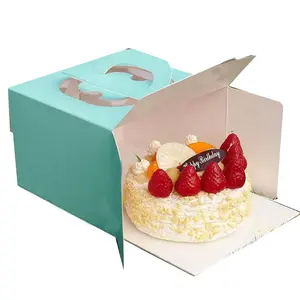 Lüks özel kek kollu kutu toptan mavi baskı doğum günü partisi kek kutusu toplu açık pencere ile