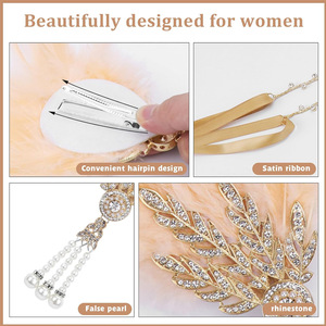 Kit d'accessoires vintage années 1920 pour Charleston : Coiffe en plumes couleur champagne, bijoux en perles, longs gants – Ensemble pour fête Gatsby et cosplay - Product Image 4