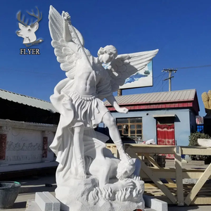 Sculptures d'église grandeur nature sculptées à la main à prix d'usine Statue de Saint-Michel l'Archange en marbre blanc à vendre - Product Image 2