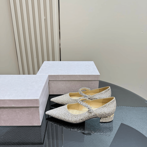 Zapatos de Tacón Alto Jimmy de Alta Calidad para Mujer, Adornados con Tiras de Cristales y Diamantes, Tacones Gruesos y Estables, Modernos y a la Moda - Product Image 1