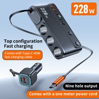228W Auto-Ladegerät mit 3 Steckdosen, Zigarettenanzünder-Verteiler, 9 USB-C-Anschlüsse, PD45W, einziehbares 1M Verlängerungskabel, Auto-Ladeadapter