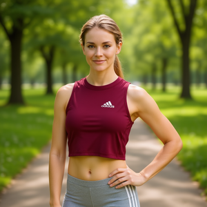 เสื้อกล้ามครอปสำหรับผู้หญิง Adidas สีมารูน คอกลม แขนกุด ทรงปกติ ใส่สบาย - Product Image 2