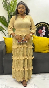 Abito Lungo Elegante con Scollo a V, Tinta Unita, Plissettato con Nappine e Cintura, <span class=keywords><strong>Taglie</strong></span> <span class=keywords><strong>Forti</strong></span>, Stile Miyaki per <span class=keywords><strong>Donna</strong></span> - Product Image 6