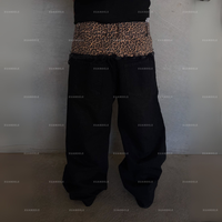 Streetwear surdimensionné noir personnalisé pour hommes ample 400 g/m² coton épais droit jambe large épissé impression numérique imprimé léopard jean