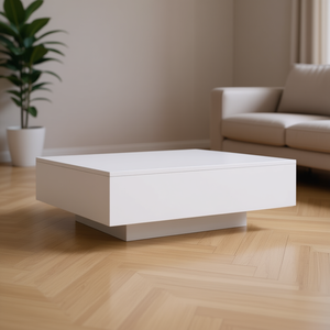 Mesa de centro de madera de ingeniería, color blanco, 39,4 x 39,4 x 12,2 pulgadas, muebles minimalistas y modernos para sala de estar - Product Image 2