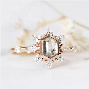 Exquisite Dainty Hexagon Cut Sal e Pimenta Diamante <span class=keywords><strong>Promise</strong></span> Mulheres 925 Prata Anel Jóias Finas - Product Image 2