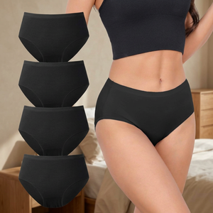 Lot de 6 culottes taille haute pour femme, en tricot fin, couleur unie, respirantes, pour usage quotidien, grandes tailles, douces et extensibles, décontractées - Product Image 2