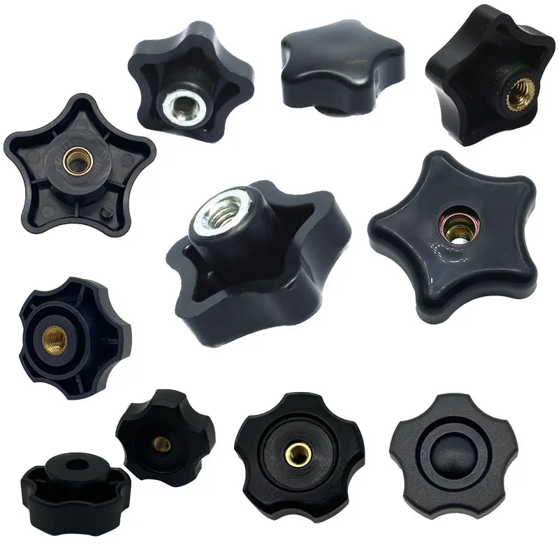 Vis filetée rotative noire personnalisée en bakélite Bouton moleté en plastique à lobes d'aile Poignée ronde en étoile Boutons en plastique à filetage de serrage