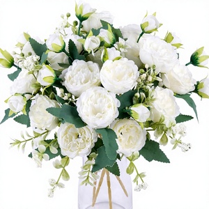 <span class=keywords><strong>Fiori</strong></span> Artificiali, 2 Mazzi <span class=keywords><strong>di</strong></span> Peonie Bianche Glitterate Fatte a Mano in Seta e Plastica, Bouquet Moderni per Matrimoni, Feste e Centrotavola - Product Image 1