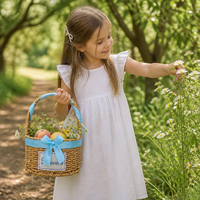 Panier rond rustique tressé à la main en jacinthe d'eau naturelle, panier cadeau pour fleurs, panier de rangement pour fruits et collations, cueillette de fraises, vente en gros