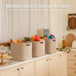 11 Inch <strong>Storage</strong> Cubes Brown Cotton Rope Woven <strong>Square</strong> <strong>Storage</strong> <strong>Baskets</strong> Organizer for Classroom Kids Toy Bins - Product Image 5