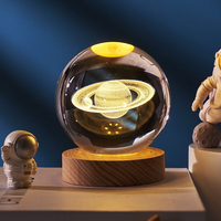 Visualisation créative en cristal 3D Système solaire visuel Nébuleuse de Saturne Lune USB RGB Cadeau d'ambiance coloré Lampe de table de chevet