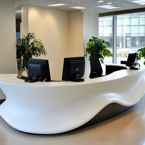 Bureau d'accueil moderne en forme de vague, surface solide brillante, mobilier de bureau contemporain pour bâtiment commercial - Product Image 1