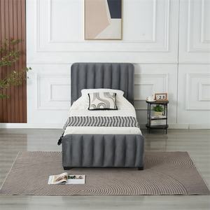 Ensemble de meubles de chambre à coucher contemporain et moderne, <span class=keywords><strong>lit</strong></span> simple <span class=keywords><strong>en</strong></span> tissu gris capitonné, style doux, <span class=keywords><strong>lit</strong></span> elliptique - Product Image 1