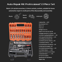 Ensemble de clés à cliquet et douilles de 53 pièces, entraînement de 1/4 de pouce, douilles métriques, rallonge de douilles, outils à main, coffret, réparation automobile, utilisation en jardin