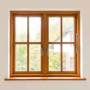 Fenêtre à battant française en aluminium composite sur mesure, verre isolant à économie d'énergie, revêtement en chêne massif pour maison zéro émission - Product Image 5