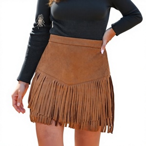 High Quality Autumn High Street Vintage Faux Suede High Waist <b>Elastic</b> Pleated Anti-Wrinkle Mini <b>Skirt</b> for Women Customizable - Product Image 3