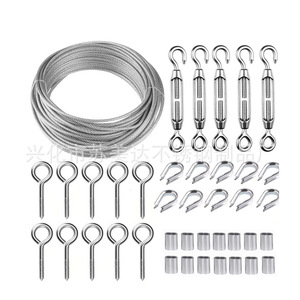 Stainless Steel <b>Garden</b> Fence Wire Rope Kit With Turnbuckles <b>Hooks</b> And Screw Eyes For Outdoor Use - Product Image 1
