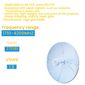 Antena Hiperbólica 5G de Alta Ganancia 2x27dBI, Antena de 60cm, Mejorada, 1700-4200MHz, Doble 4200DBI, Comunicación 26582, Antena 5G 4G - Product Image 1