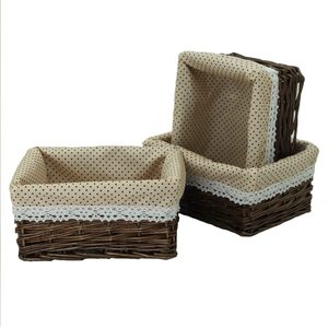 Panier en osier grand brun rectangulaire en osier copeaux de bois cuisine pain maison magasin d'alimentation stockage panier en osier avec doublure - Product Image 1