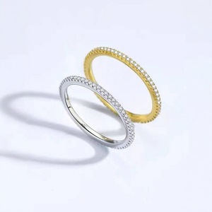 Women's 18K <b>Solid</b> Gold Moissanite Eternity Band Ring Round Brilliant Cut Pave Setting Classic Wedding Jewelry - Product Image 3