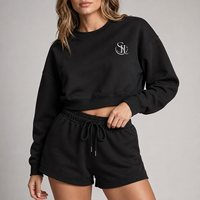 Logo Kustom Label Pribadi 100% Katun Set Sweatshirt Pendek Wanita Celana Pendek Pinggang Tinggi Pakaian Santai 2 Potong Setelan Yoga Tren 2026