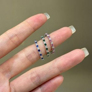 Dylam <b>Dainty</b> Classic Design S925 Silver Eternity Band Baguette Pink Green Blue 5A Cubic Zirconia Wedding Promise Bridal <b>Rings</b> - Product Image 6