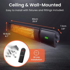 Calentador de Patio Eléctrico Infrarrojo de 2500W para Uso Doméstico en Exteriores, Montaje en Pared o Techo, Control Táctil, Wifi y Control Remoto - Product Image 3