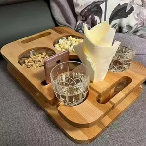 Bamboo Sofa <b>Snack</b> <b>Tray</b> 35x27x9cm Multi Hole Wooden Organizer For Food Coffee Tea Storage Rack Desktop Serving <b>Tray</b> - Product Image 1