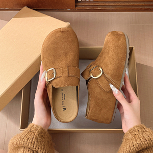 <span class=keywords><strong>Mules</strong></span> sabots pour femmes en faux daim à plateforme, à bout fermé, à enfiler, avec boucle métallique décorative, semelle épaisse en caoutchouc, décontractées, couleur unie, pour l'automne - Product Image 5