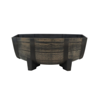 Pot Bunga Plastik PP Model Tong Wiski Besar Diameter 16 inci, Gaya Kayu, dengan Lubang Drainase, Tahan Lama, Ringan, untuk Rumah dan Taman