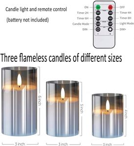 Home Decoration <b>Paraffin</b> Wax Glass Pillar Customized 3D Real Flame Remote Control LED Candle for Weddings Christmas Halloween - Product Image 2