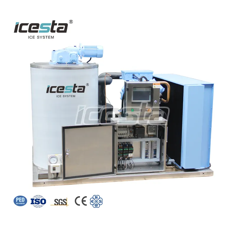 ICESTA automatique haute productivité flocon de glace en acier inoxydable refroidissement par air 3 tonnes machine à glace industrielle en flocon pour poisson