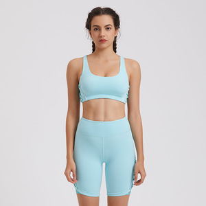 New Design Sports Fitness Y-shape Bra High Waist Shorts Two-Piece Set Workout Gym Yoga Leggings Women's Running Elastic Yoga Set