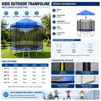 Trampolín Infantil Fácil de Montar para Exteriores con Toldo y Red de Seguridad, Trampolín Divertido para Hacer Ejercicio en el Patio Trasero para Niños de 6 a 12 Pies