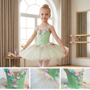 AL-S0062 Fabrication OEM ODM, <span class=keywords><strong>Tutu</strong></span> Pancake Vert Clair <span class=keywords><strong>pour</strong></span> Filles, Décoration Florale, <span class=keywords><strong>Tutu</strong></span> de Ballet Classique, Costume de Scène - Product Image 2